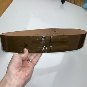 Zenobia patent leather wide double buckle‎ belt